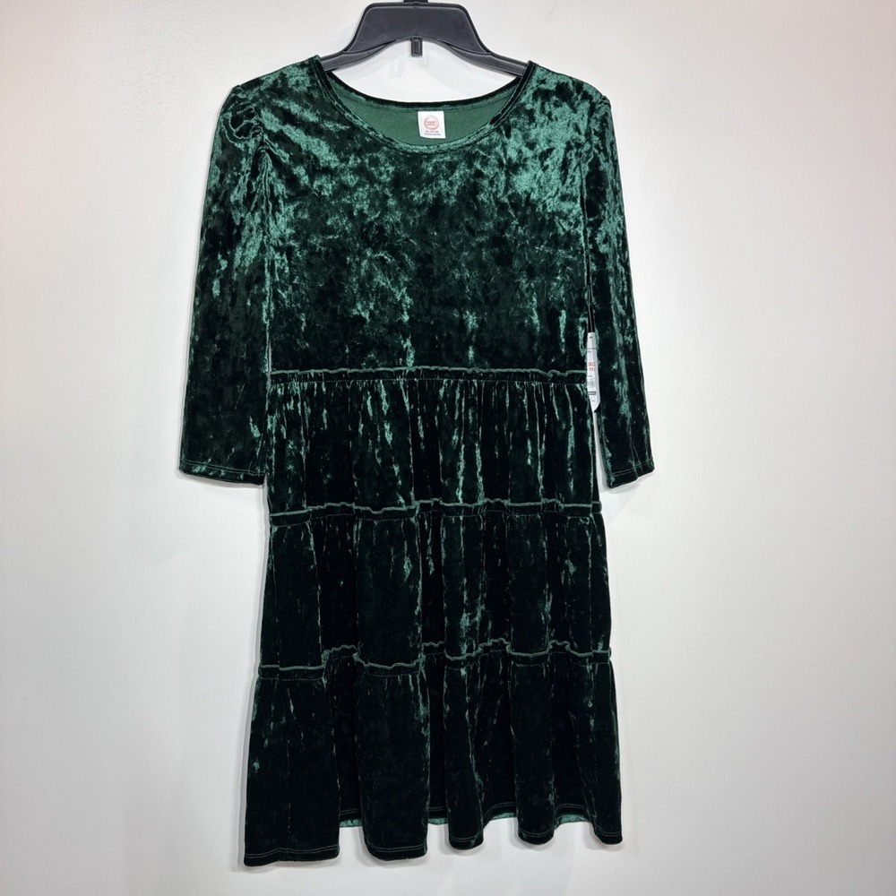 Wonder Nation Dress Girls 14-16 Shiny Velour‎ Velvet Green Long Sleeve New